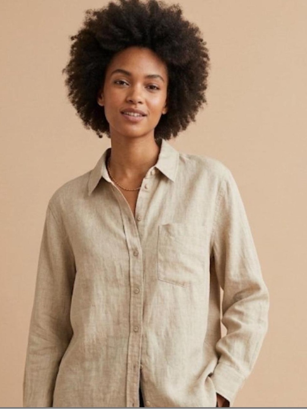 H&M Women's Light Beige Linen Button-Up Shirt